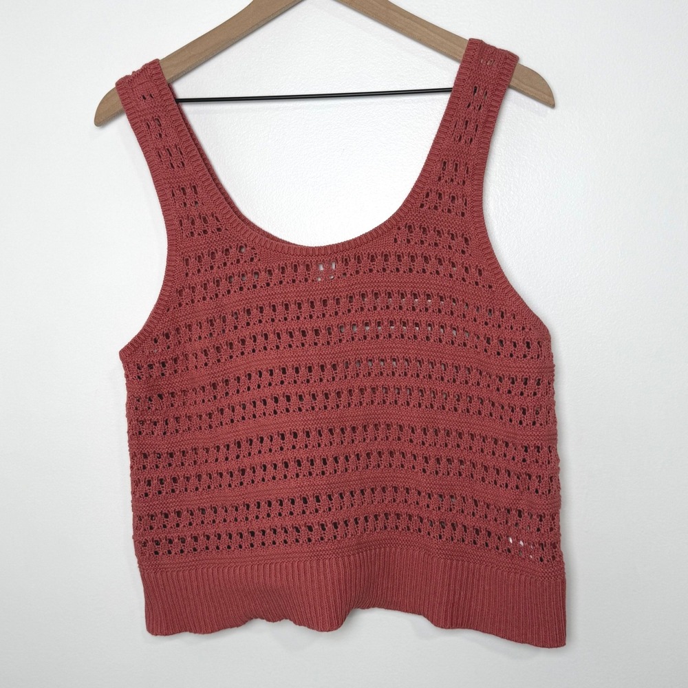 Crochet Tank Top Womens XL Orange Boho Festival Beachy Layering Summer Lagenlook
